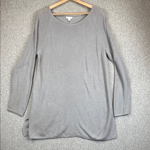J. Jill tunic sweater soft gray L cotton blend longer length lightweight - Picture 2 of 11